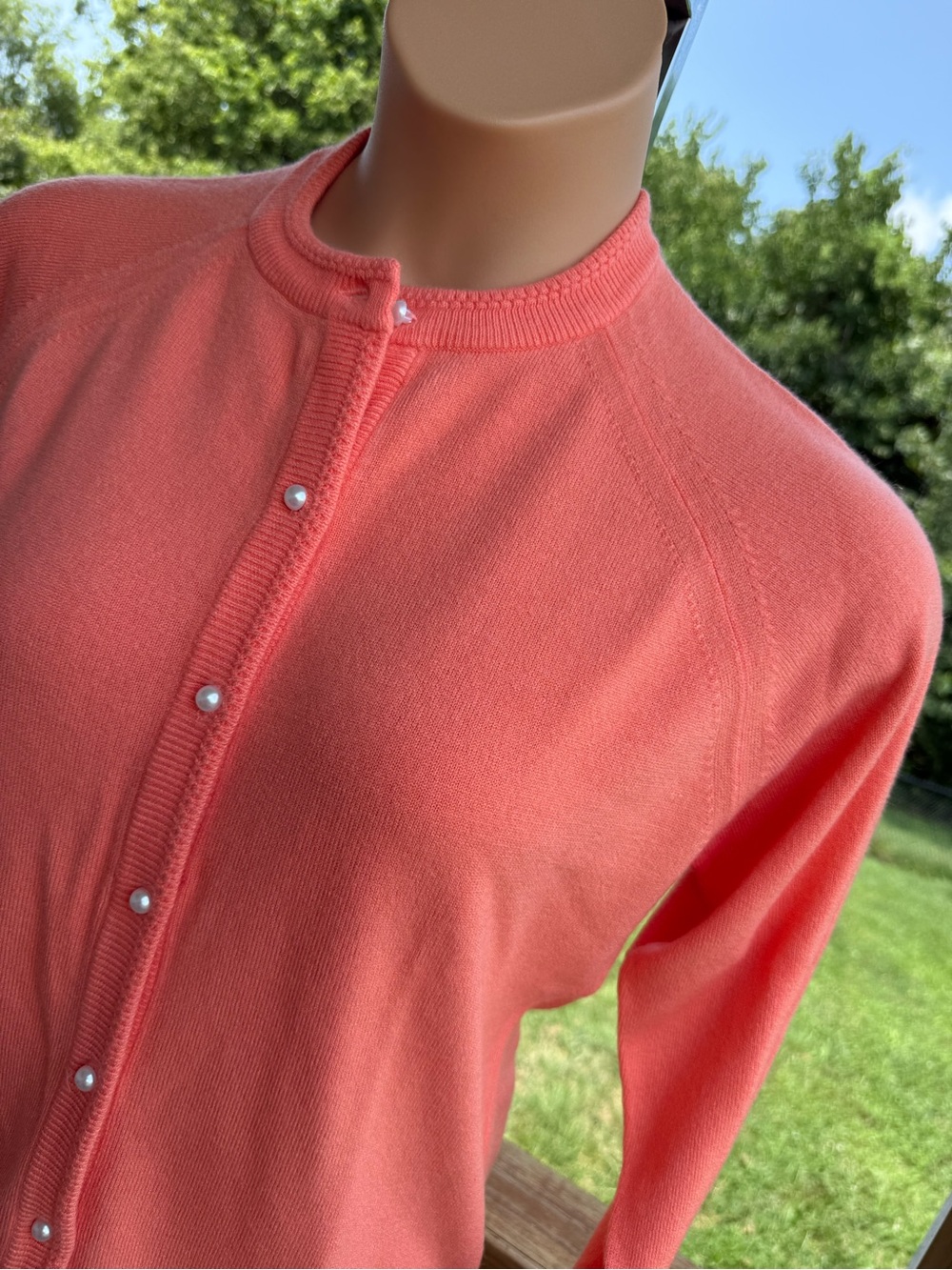 Designers Originals Peach Colored Luxelon Cardigan Sweater pearl buttons medium